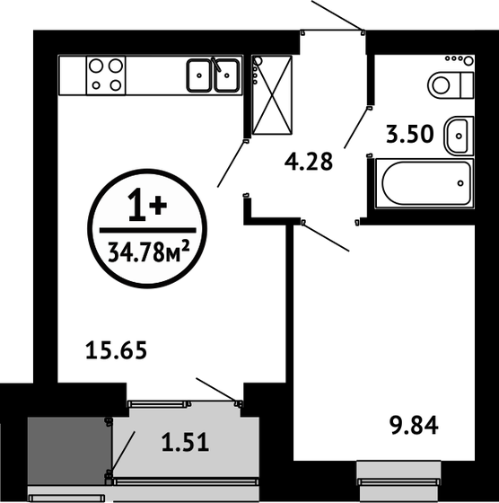 34,8 м², 1-комнатная квартира 4 695 300 ₽ - изображение 1