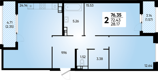 Квартира 76,4 м², 2-комнатная - изображение 1