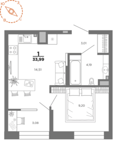 34,9 м², 1-комнатная квартира 4 204 665 ₽ - изображение 6