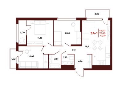 71,2 м², 3-комнатная квартира 7 974 400 ₽ - изображение 26