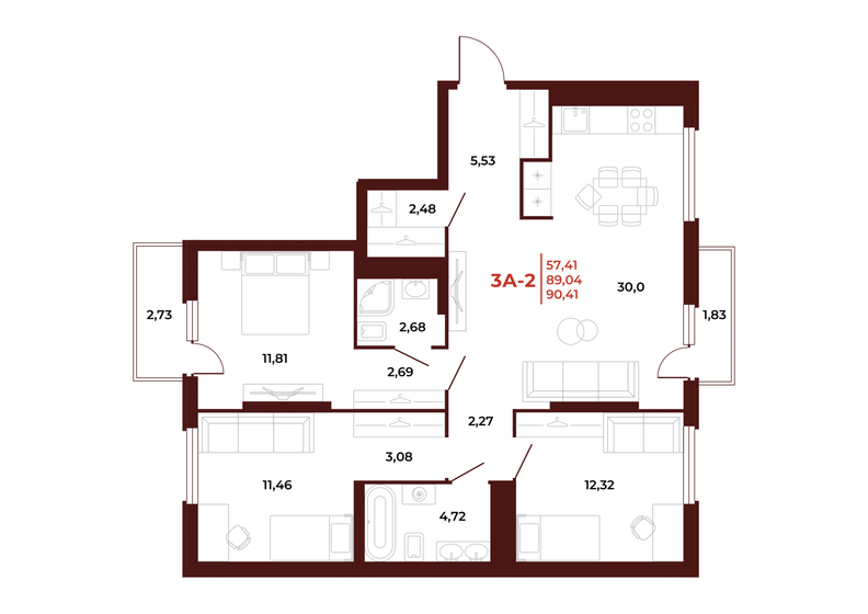 90,4 м², 3-комнатная квартира 9 493 050 ₽ - изображение 1