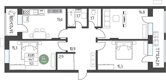 95 м², 4-комнатная квартира 11 500 000 ₽ - изображение 103