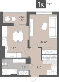 Квартира 59,1 м², 1-комнатная - изображение 1