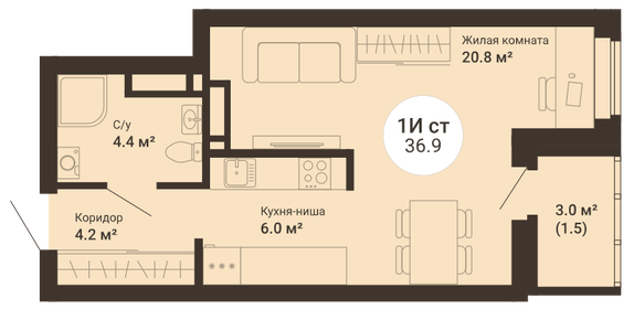 33,7 м², квартира-студия 4 900 000 ₽ - изображение 30