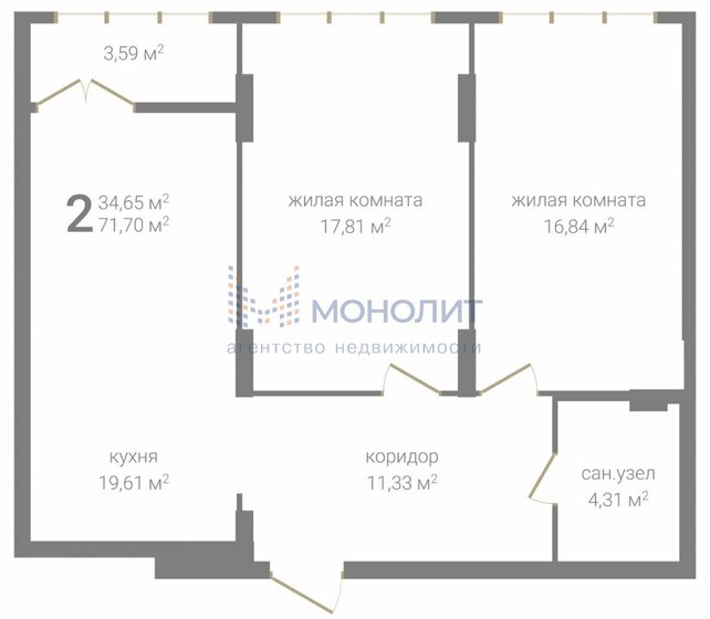 71,7 м², 2-комнатная квартира 11 113 500 ₽ - изображение 1