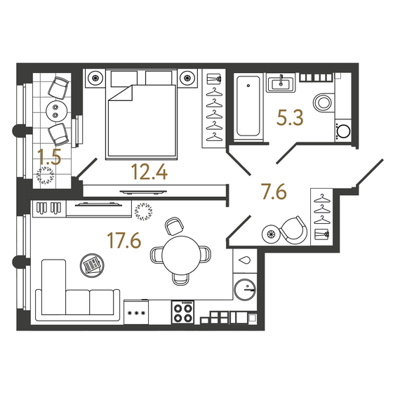 42,9 м², 1-комнатная квартира 22 574 864 ₽ - изображение 1