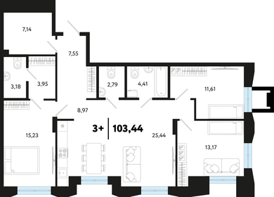 Квартира 103,4 м², 3-комнатная - изображение 1