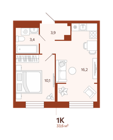 33,6 м², 1-комнатная квартира 4 975 000 ₽ - изображение 29