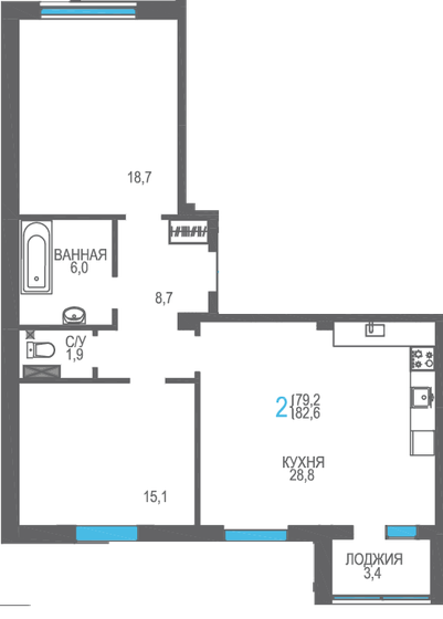 82,6 м², 2-комнатная квартира 10 325 000 ₽ - изображение 1