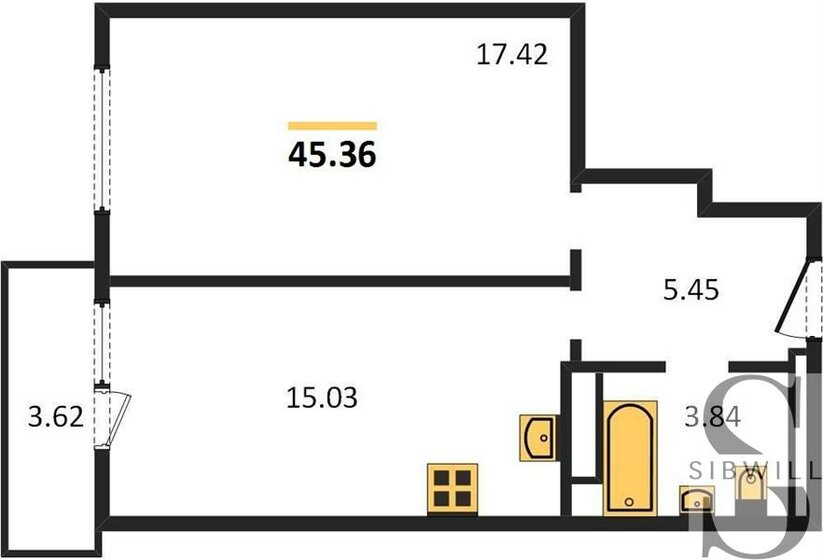 44,4 м², 1-комнатная квартира 4 550 000 ₽ - изображение 1