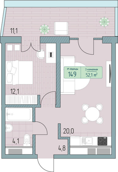 59,9 м², 2-комнатные апартаменты 13 858 600 ₽ - изображение 1