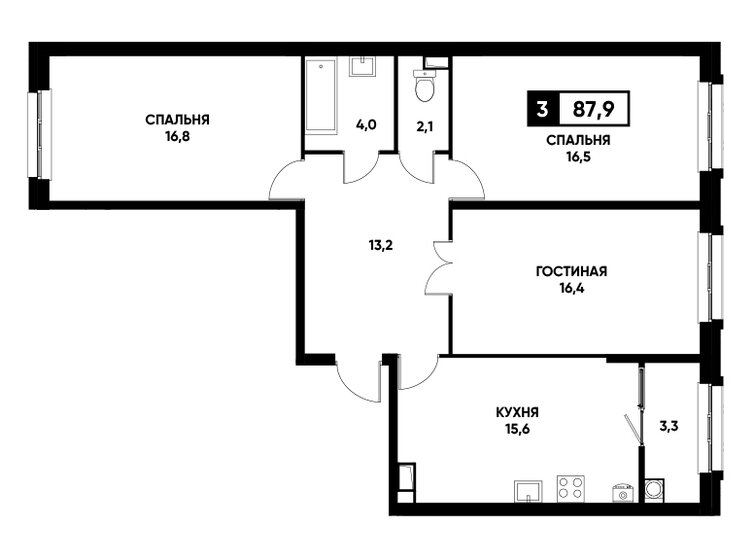 87,9 м², 3-комнатная квартира 7 418 760 ₽ - изображение 1