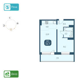 34,2 м², 2-комнатная квартира 4 250 000 ₽ - изображение 52