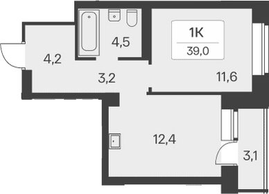 Квартира 39 м², 1-комнатная - изображение 1