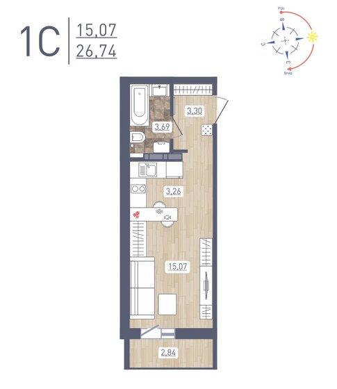 26,7 м², квартира-студия 3 429 963 ₽ - изображение 1