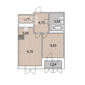 Квартира 34,6 м², 1-комнатная - изображение 1