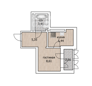 Квартира 24,7 м², 1-комнатная - изображение 1