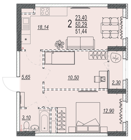 Квартира 51,4 м², 2-комнатная - изображение 1