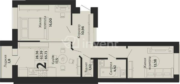 Квартира 65,7 м², 2-комнатная - изображение 1