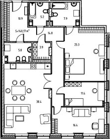 Квартира 140,1 м², 3-комнатная - изображение 1