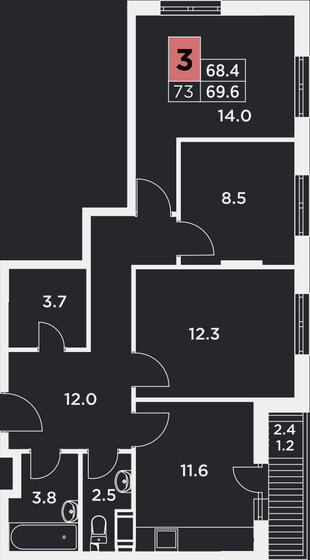 69,6 м², 3-комнатная квартира 8 080 560 ₽ - изображение 1