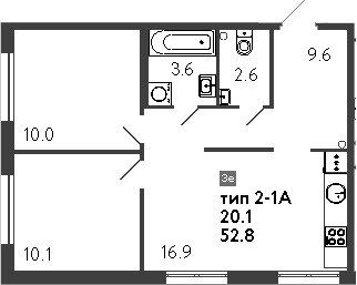 Квартира 52,8 м², 2-комнатная - изображение 1