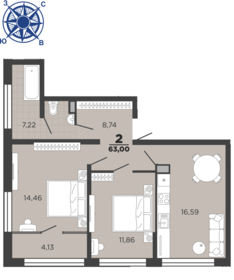 64,2 м², 2-комнатная квартира 6 450 000 ₽ - изображение 77