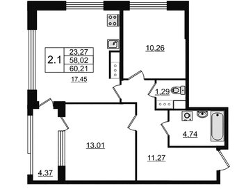 Квартира 60,2 м², 2-комнатная - изображение 1