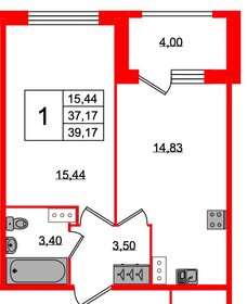 Квартира 39 м², 1-комнатная - изображение 1