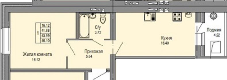 Квартира 44 м², 1-комнатная - изображение 5