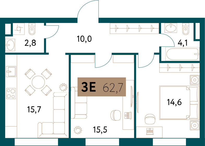 62,9 м², 3-комнатная квартира 36 687 808 ₽ - изображение 1