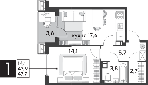 47,4 м², 1-комнатная квартира 9 309 360 ₽ - изображение 30