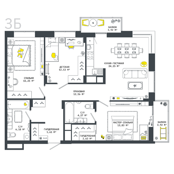 100,6 м², 3-комнатная квартира 13 201 270 ₽ - изображение 1