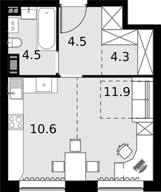 Квартира 35,8 м², 1-комнатные - изображение 1