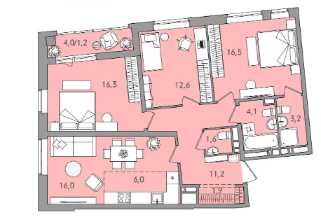 90,6 м², 4-комнатная квартира 10 235 700 ₽ - изображение 1