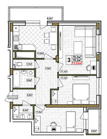 Квартира 73,5 м², 3-комнатная - изображение 1