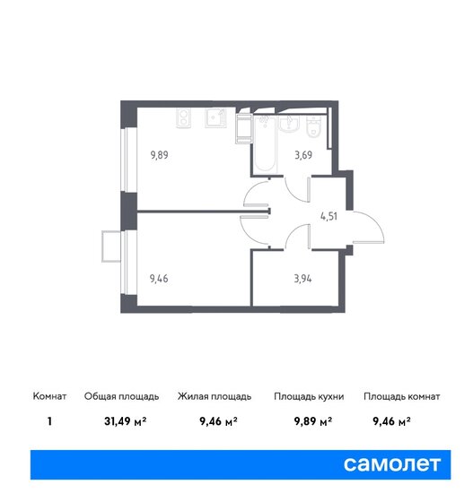 31,5 м², 1-комнатная квартира 6 806 341 ₽ - изображение 19