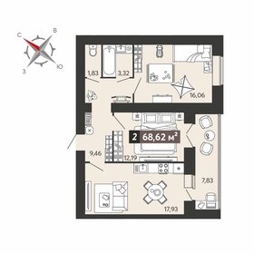 Квартира 68,6 м², 2-комнатная - изображение 1