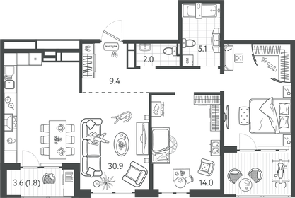 85,1 м², 2-комнатная квартира 23 636 800 ₽ - изображение 82