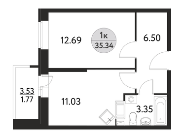 Квартира 35,3 м², 1-комнатная - изображение 1