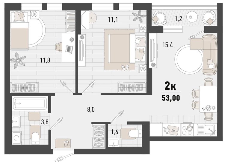 52,9 м², 2-комнатная квартира 12 330 990 ₽ - изображение 1