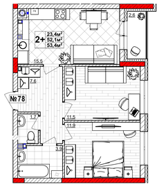 Квартира 53,4 м², 2-комнатная - изображение 1