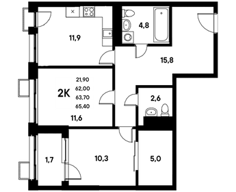 Квартира 61,3 м², 2-комнатная - изображение 1