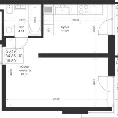 Квартира 36,2 м², 1-комнатная - изображение 2