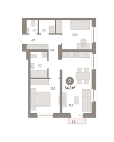 64,3 м², 2-комнатная квартира 19 980 000 ₽ - изображение 27