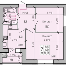 Квартира 50,8 м², 2-комнатная - изображение 2