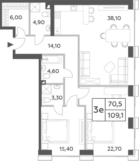 108,1 м², 3-комнатная квартира 43 307 700 ₽ - изображение 1