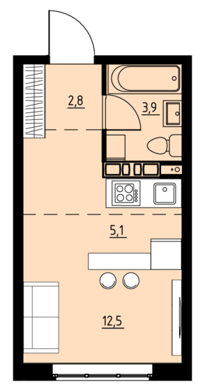 24,3 м², квартира-студия 3 240 405 ₽ - изображение 1