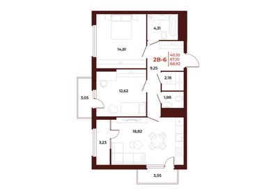 68,9 м², 2-комнатная квартира 7 097 730 ₽ - изображение 24