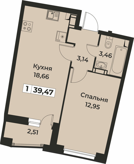 39,5 м², 1-комнатная квартира 6 433 610 ₽ - изображение 1